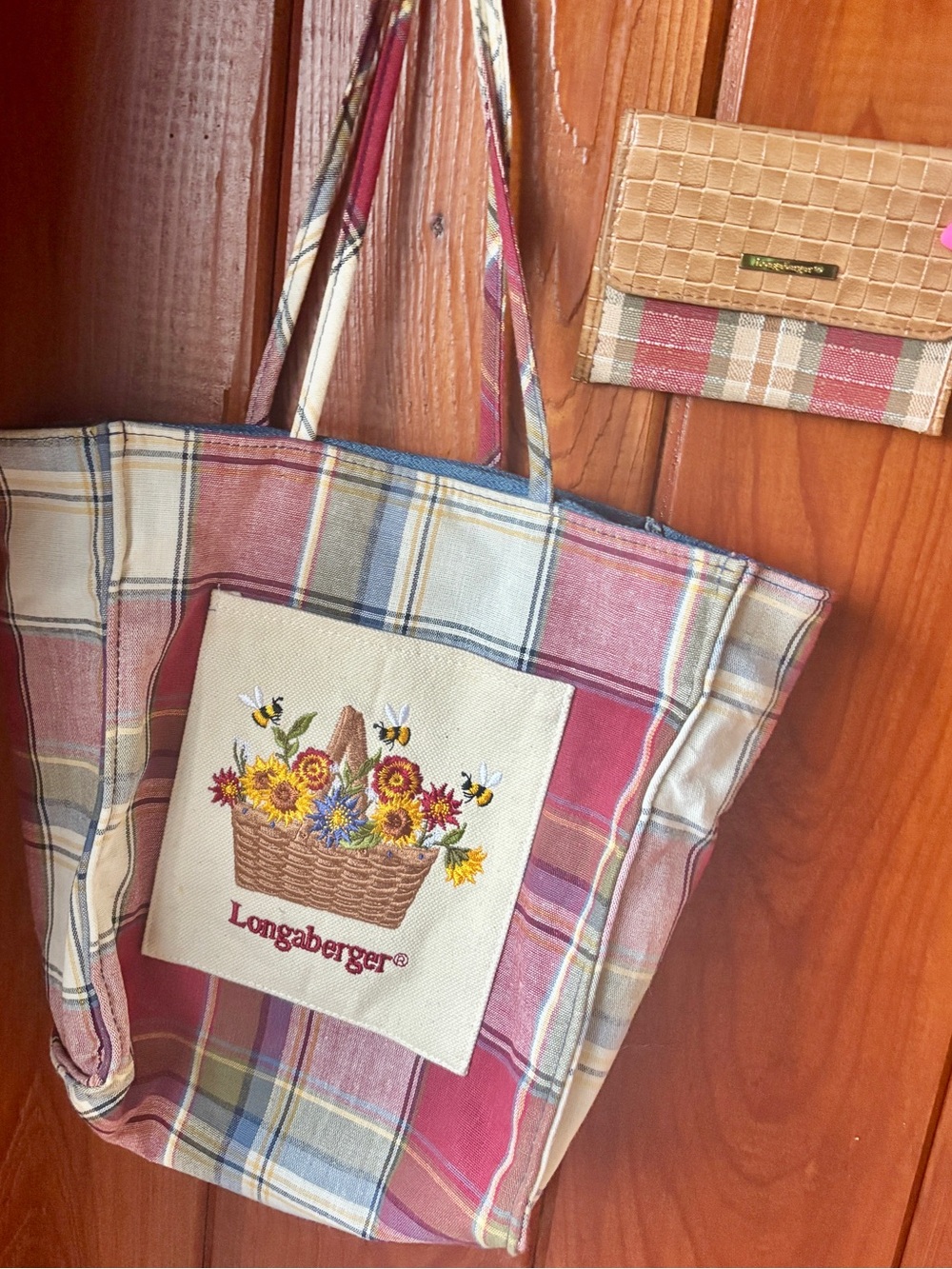 vintage longaberger plaid tote with wallet set sunflower cottagecore y2k fairy